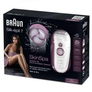 براون آلة إزالة الشعر اللاسكلية للاستخدام الجاف أو مع الماء تحتوي على فرشاة تنظيف إضافية ذات 5 ملحقات (Braun Silk-épil 7 (7951